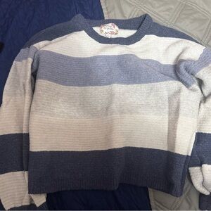 Pink Rose Blue and Gray Striped Sweater